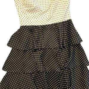 White House Black Market Strapless Polka Dot Dress Size 4 Tiered Ruffle Skirt